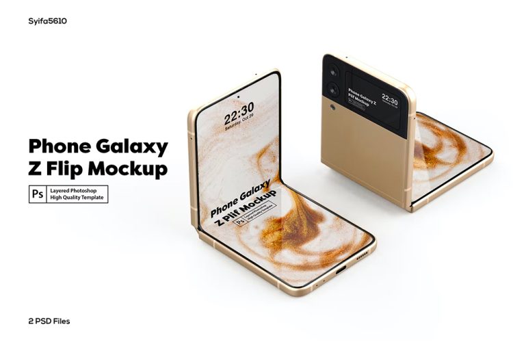 Samsung Galaxy Z Flip Mockup Galaxy Z三星折叠屏智能手机ui界面设计贴图ps样机素材展示模板