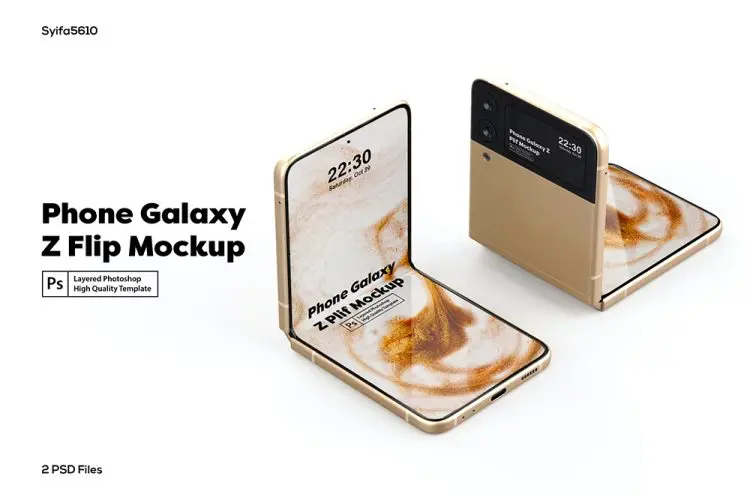 Samsung Galaxy Z Flip Mockup Galaxy Z三星折叠屏智能手机ui界面设计贴图ps样机素材展示模板