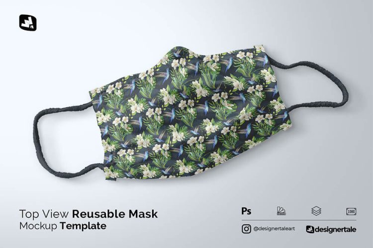 Top View Reusable Mask Mockup  防疫口罩mask模特印花纹样贴图ps样机素材mockup场景展示模板