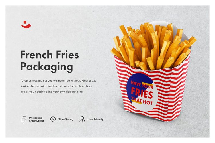 French Fries Packaging Mockup Set 薯条快餐吸油包装纸印花图案设计贴图ps样机素材展示模板