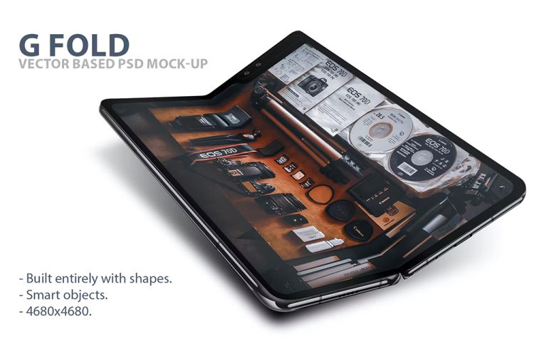 G Fold Smartphone PSD Mock-Ups 三星Galaxy折叠屏安卓手机ui界面设计作品贴图ps样机素材展示模板