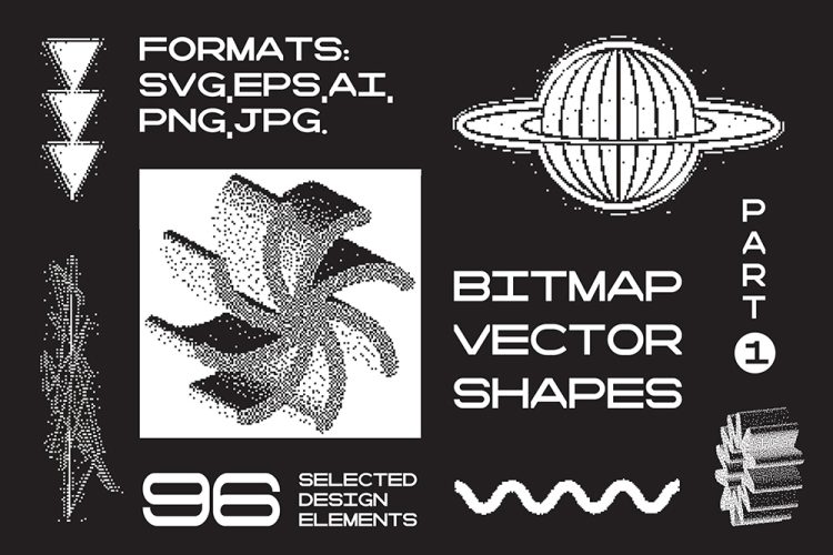 Bitmap Vector Shapes Part 1 96款抽象艺术半调潮流复古Y2K酸性像素画几何图形ai矢量设计素材