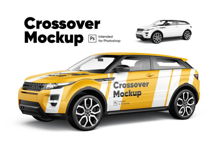 Crossover Mockup 路虎揽胜极光越野车SUV车身广告设计贴图ps样机素材展示模板