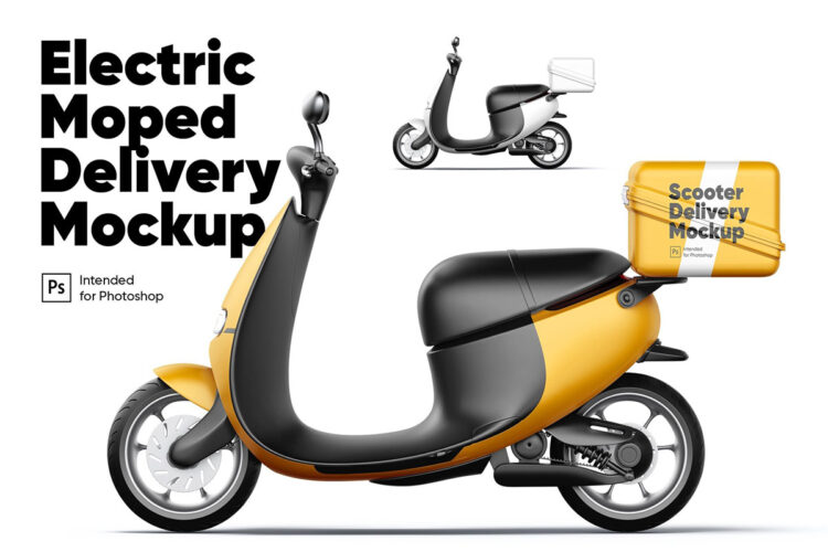 Elektro Moped Liefermodell 外卖骑手电动助力车设计贴图ps样机素材国外设计模板