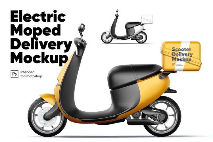 Elektro Moped Liefermodell 外卖骑手电动助力车设计贴图ps样机素材国外设计模板