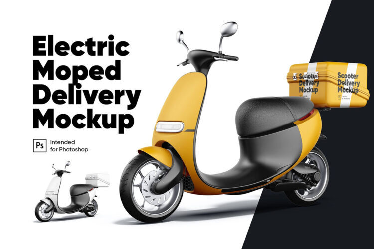Elektrisches Moped Lieferung Mockup 外卖骑手电动助力车设计贴图ps样机素材国外设计模板2