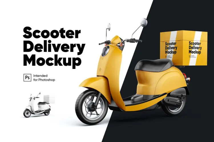 Scooter Delivery Mockup 外卖送货电动车小电驴设计贴图ps样机素材国外设计模板