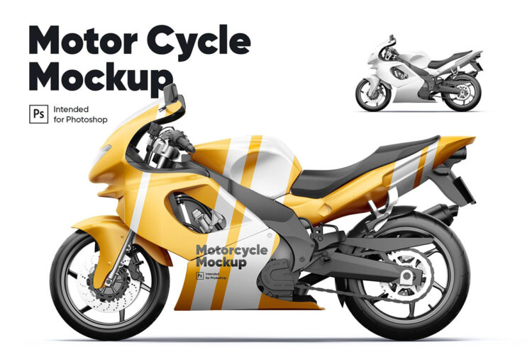 Motorrad Mockup 电动车轻骑摩托车赛车骑手车身广告设计贴图ps样机素材展示效果模板
