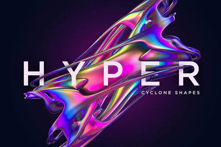 Hyper Abstract Cyclone Shapes 24款炫彩抽象金属彩虹全息镭射艺术3D立体图形webp免抠图片素材