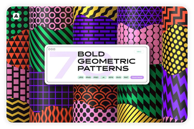 Bold geometric seamless patterns 70款现代极简时尚艺术潮流无缝拼接几何图形图案底纹矢量设计素材