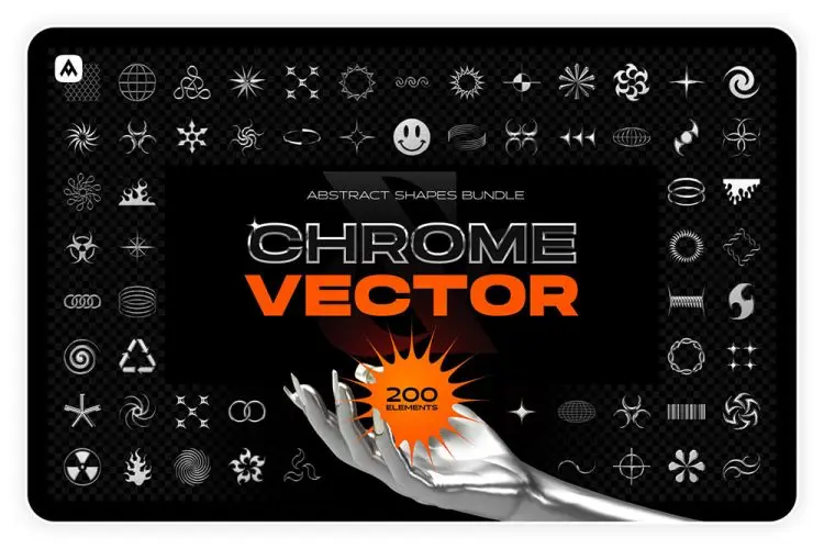 Chrome & vector abstract shapes pack 100款创意潮流酸性镀铬抽象艺术时尚海报设计几何图形设计素材