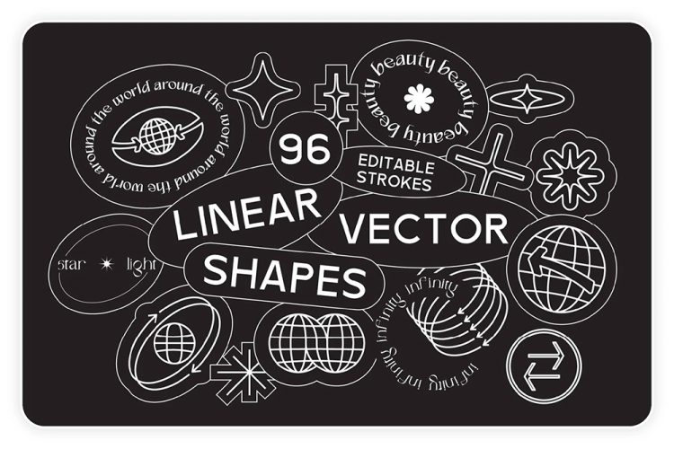 96 Linear Vector Shapes 96款潮流创意时尚流行酸性抽象几何图形线性图标ai设计素材源文件