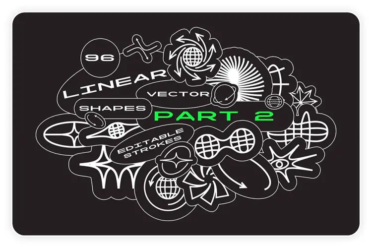96 Linear Vector Shapes. Part2 96款潮流创意街头酸性logo抽象几何图形线性图标ai设计素材源文件