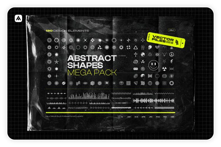 Abstract shapes MEGA PACK 120款抽象酸性未来波形线音频框网格几何logo图形ai设计素材源文件