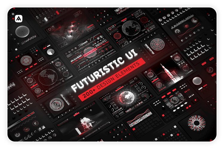 Futuristic UI Kit 200 design elements 科技元素小图标图片未来科技icon素材PSD下载