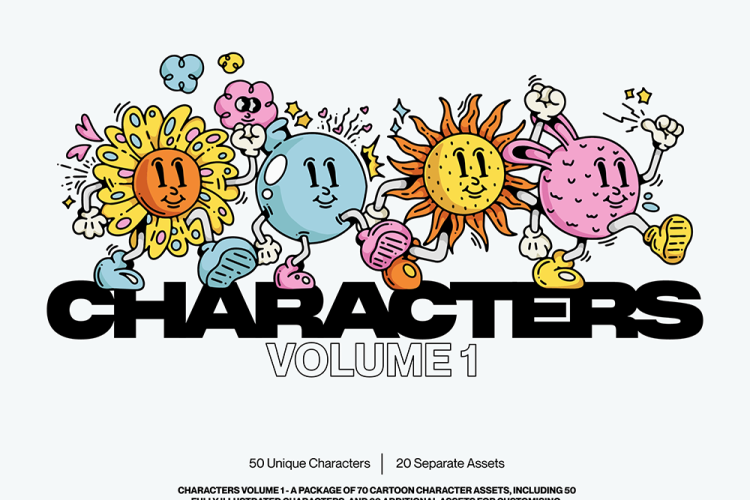 Characters (Vol.1) 70款Y2K趣味卡通人物角色表情IP形象插画设计元素AI矢量素材