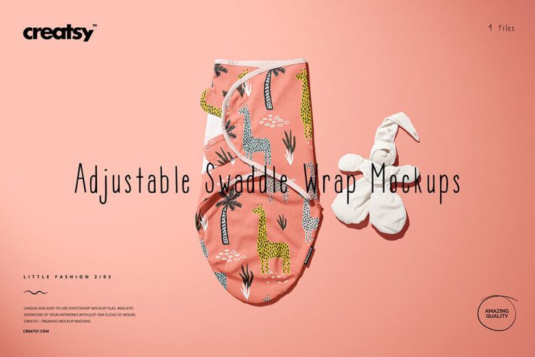 Adjustable Baby Swaddle Wrap Mockup 可调节婴儿襁褓包裹童装印花图案设计ps样机素材展示效果模板