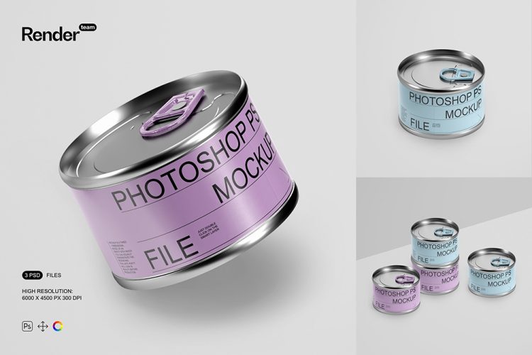 Food Tin Can Mockup Set 金属锡食品罐铝罐标签设计ps包装样机mockup国外设计素材