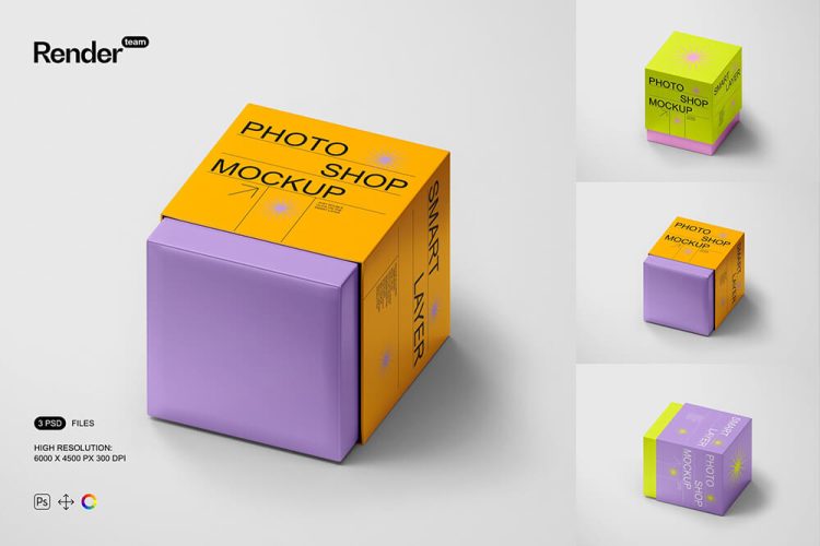 Paper Box Mockup Set 长方形天地盖盲盒纸盒文创礼品包装设计贴图ps样机素材展示效果