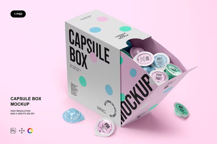 Capsule Box Mockup 调味料胶囊盒品牌推广展示ps包装样机素材国外设计mockup模板