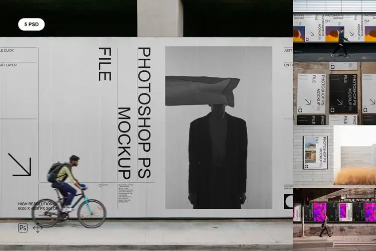 Poster and Billboard Mockup Set 5款户外城市街头海报广告招贴设计贴图ps展示样机素材国外设计模板