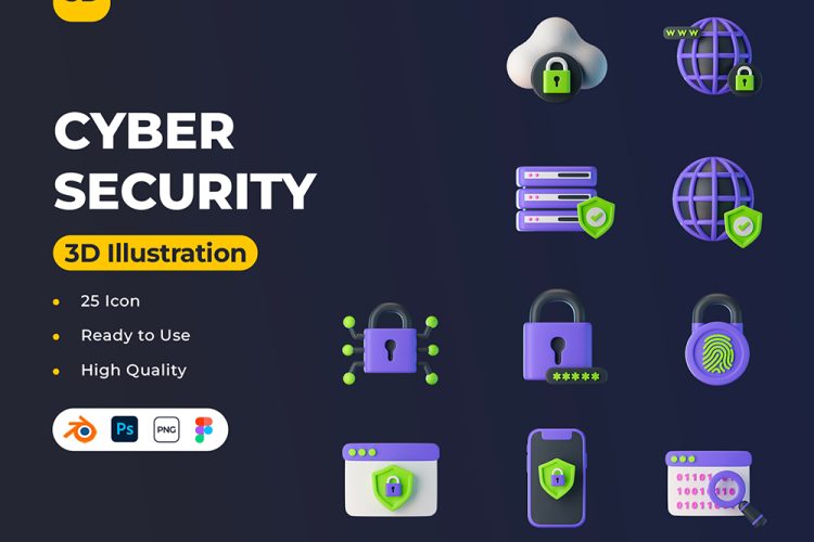 Cyber Security 3D Icons 25款3D立体科技网络安全电子数码app应用icon图标png免抠图片素材