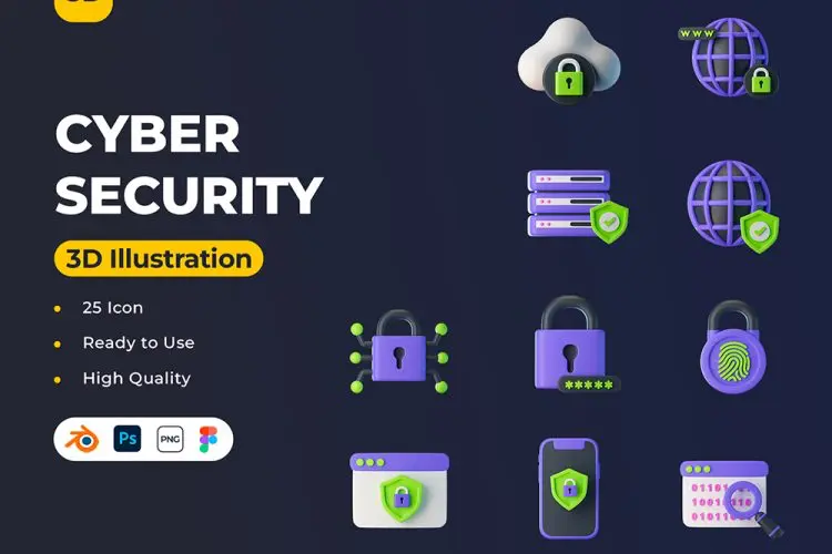 Cyber Security 3D Icons 25款3D立体科技网络安全电子数码app应用icon图标webp免抠图片素材