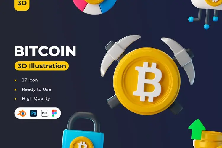 Bitcoin 3D Icons 27款加密数字货币金融科技区块链3D金融图标icon素材webp免抠图文件