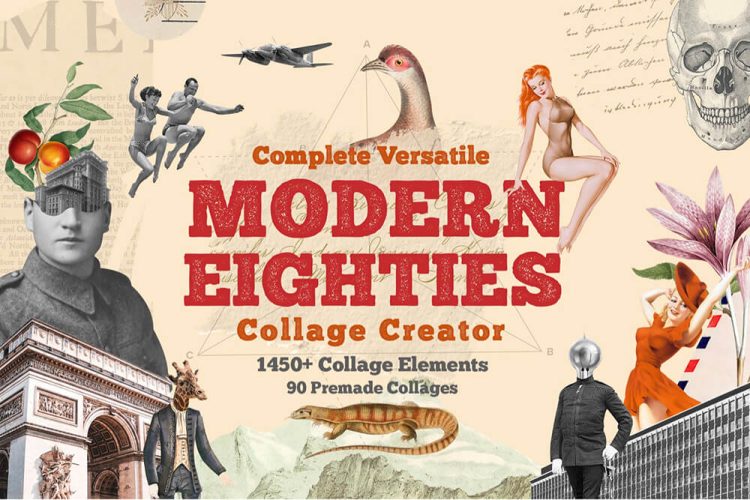 Modern Eighties Collage Creator 1450款潮流复古老照片怀旧艺术拼贴剪纸插图png免抠图片素材合集