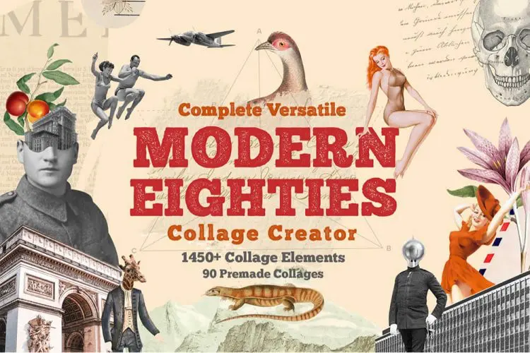 Modern Eighties Collage Creator 1450款潮流复古老照片怀旧艺术拼贴剪纸插图webp免抠图片素材合集