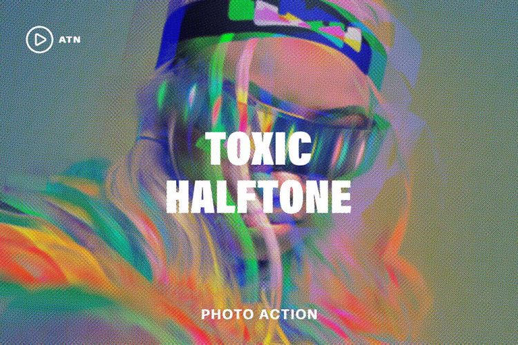 Toxic Halftone Photo Action 潮流复古街头迷幻故障风半调图像照片颗粒噪点ps动作特效生成模板