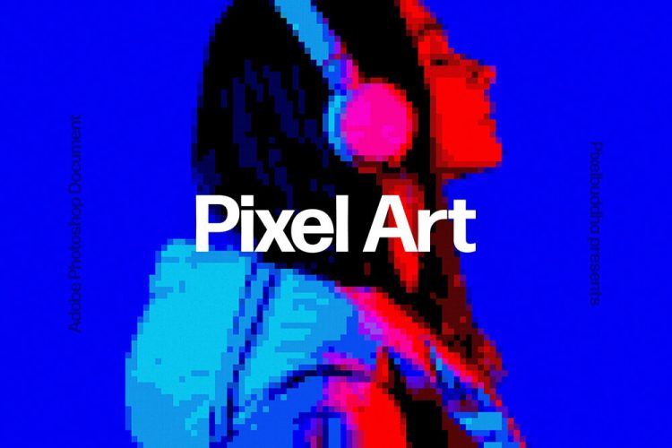 Acid Pixel Art Effect 潮流抽象艺术酸性像素画马赛克照片图像滤镜ps样机特效生成模版