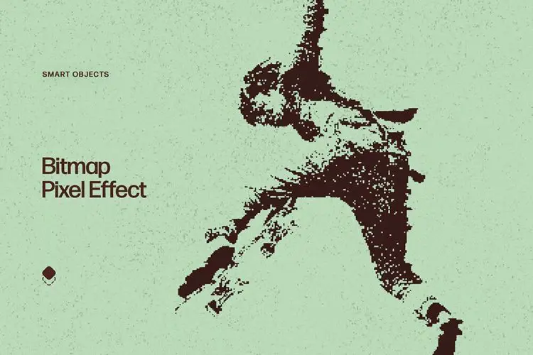 Bitmap Pixel Photo Effect 潮流复古怀旧单色马赛克像素风滤镜样机图像照片ps特效生成模板