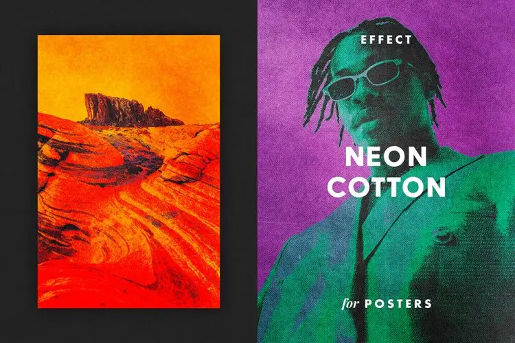 Neon Cotton Effect for Posters 复古街头酸性艺术潮流时尚做旧颗粒肌理图像照片ps样机特效滤镜