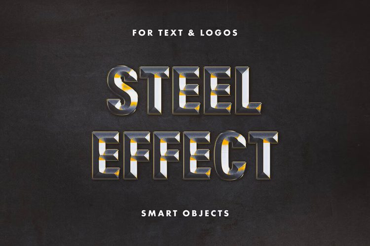 Forged Steel Text Effect 潮流复古3D不锈钢金属立体字海报标题字体设计ps样机特效生成模板