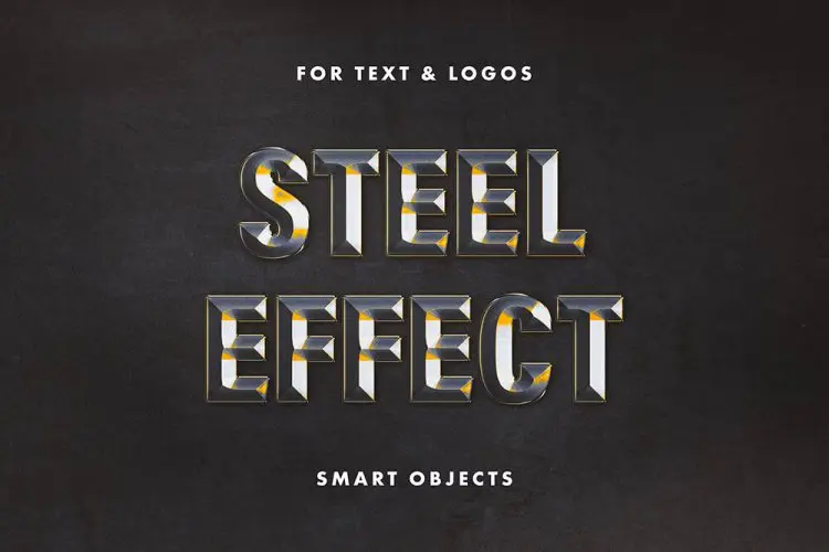 Forged Steel Text Effect 潮流复古3D不锈钢金属立体字海报标题字体设计ps样机特效生成模板