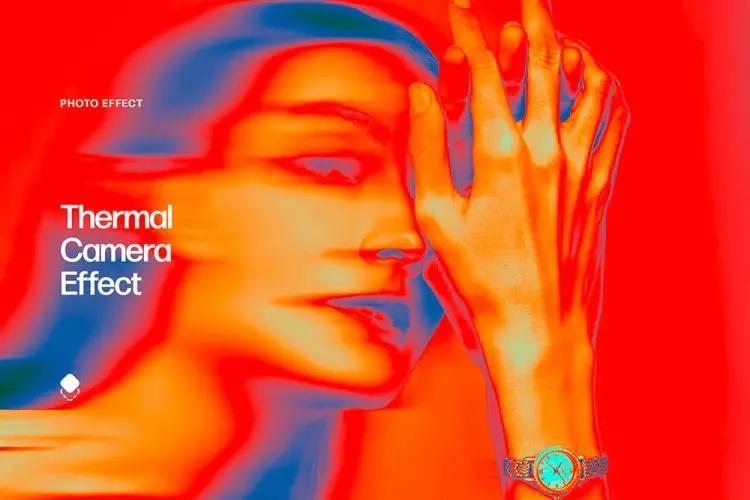 Thermal Camera Photo Effect 潮流艺术复古动感迷幻热成像仪失真图像照片ps样机特效滤镜模板