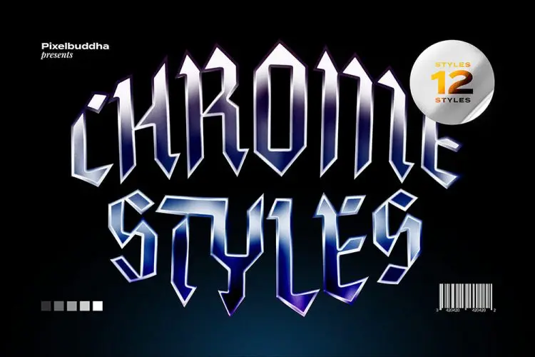 Galactic Chrome Text Styles 12款潮流时尚金属镀铬科幻立体海报标题金属字ps特效样机生成模板