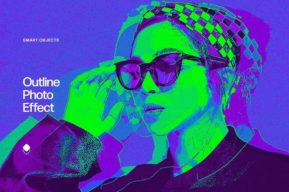 Neon Outline Photo Effect 潮流艺术创意时尚叠影故障风复古图像照片海报ps样机特效滤镜模板