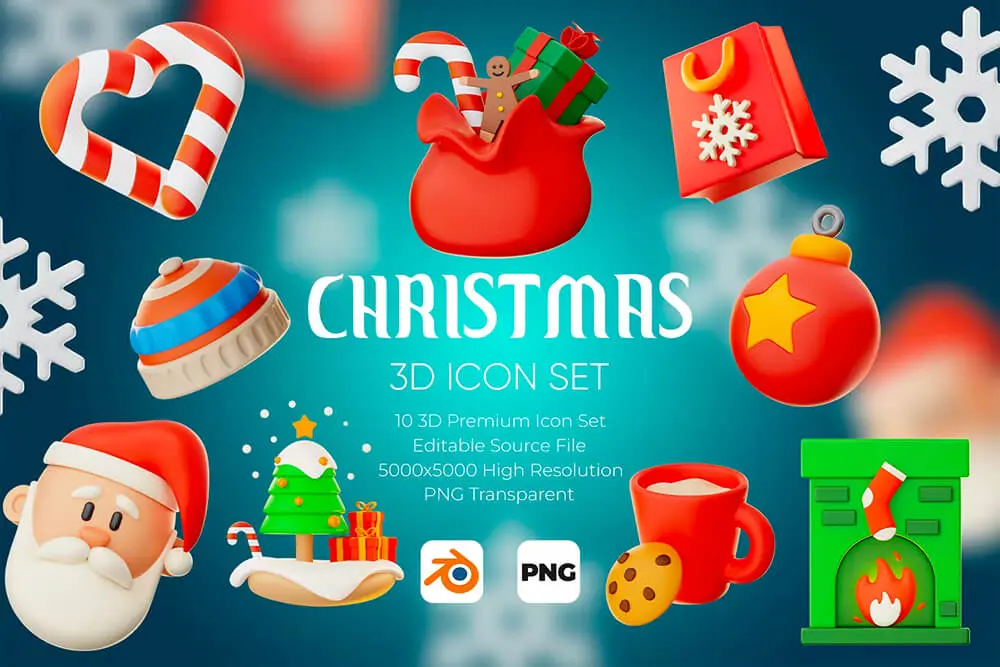 Christmas 3D Icon Set 10款圣诞节海报广告装饰元素3D图标icon素材webp免抠图
