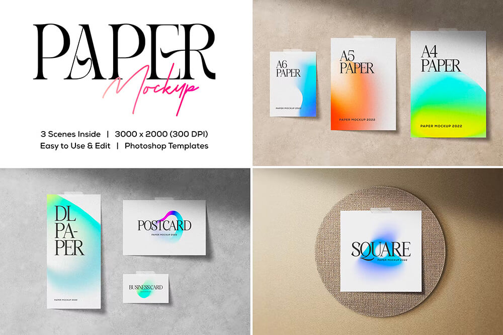 Paper Mockup Collection A4纸张传单宣传单页贴纸ps样机素材mockup国外设计模板