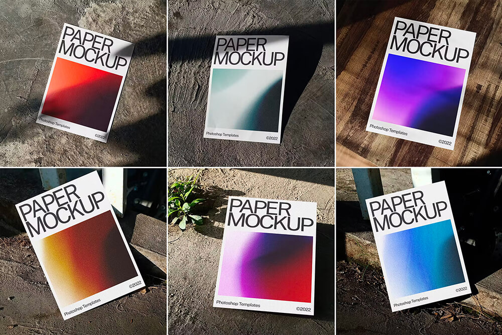 Paper Mockups 6款光影纸张宣传单页品牌推广ps样机素材mockup国外设计模板