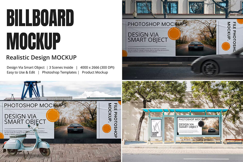 Street Billboard Mockups 城市户外街头海报广告招贴设计贴图ps展示样机国外设计素材