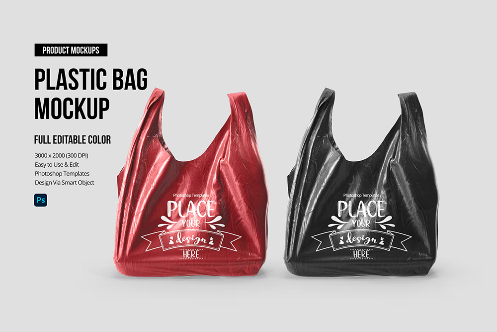 Plastic Bag Mockup 聚乙烯塑料袋垃圾袋购物袋logo设计贴图ps包袋样机国外设计素材