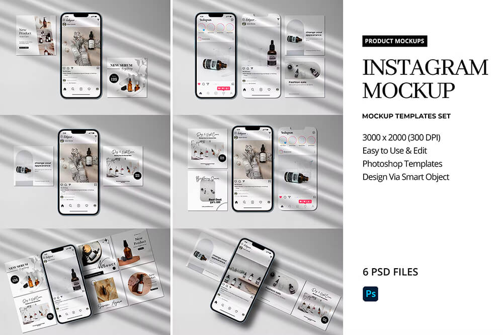 Instagram Mockup Kit 6 PSD社交媒体商品营销广告展示ui设计贴图ps样机素材ins模板