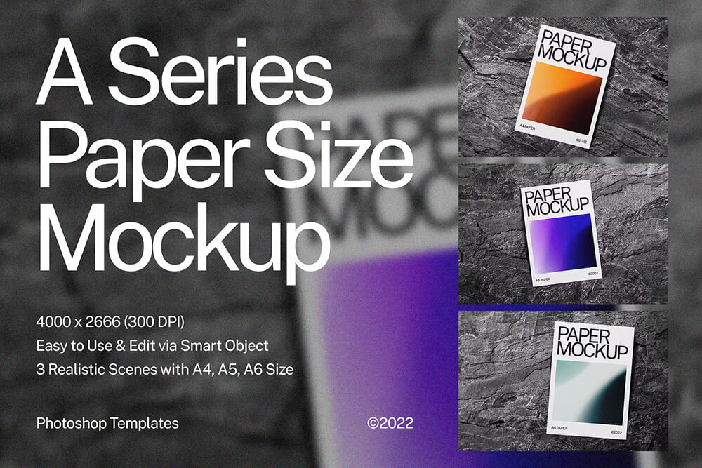 A Series Paper Size Mockup A4纸张陈列展示设计贴图ps文具样机素材mockup模板