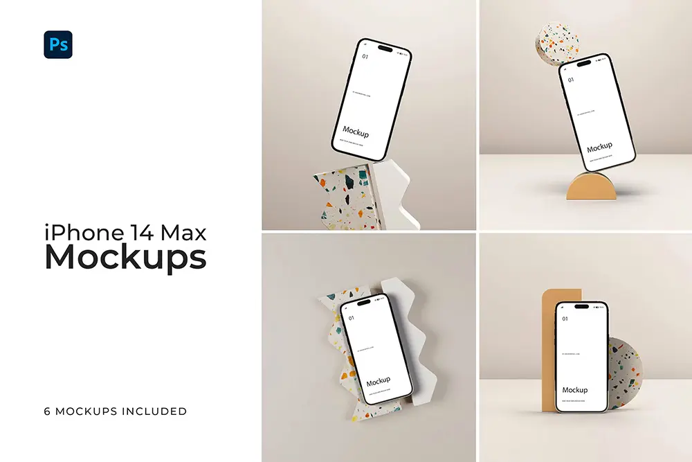 iPhone 14 Max Mockups 苹果14 Max手机屏幕展示设计贴图ps数码样机素材mockup模板 6 PSD