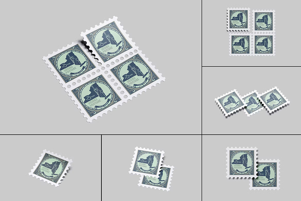 Square Postage Stamp Mockup 集邮纪念邮票文创设计智能贴图ps样机素材mockup展示模板源文件