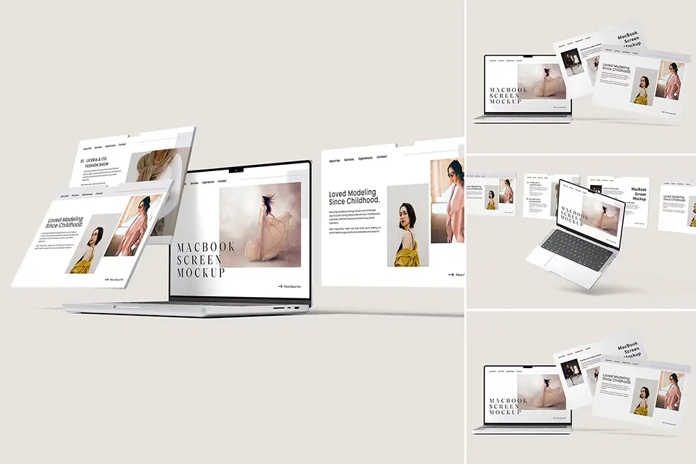 Macbook Screen Mockup 笔记本电脑屏幕Web用户界面设计作品展示贴图ps样机素材国外设计模板