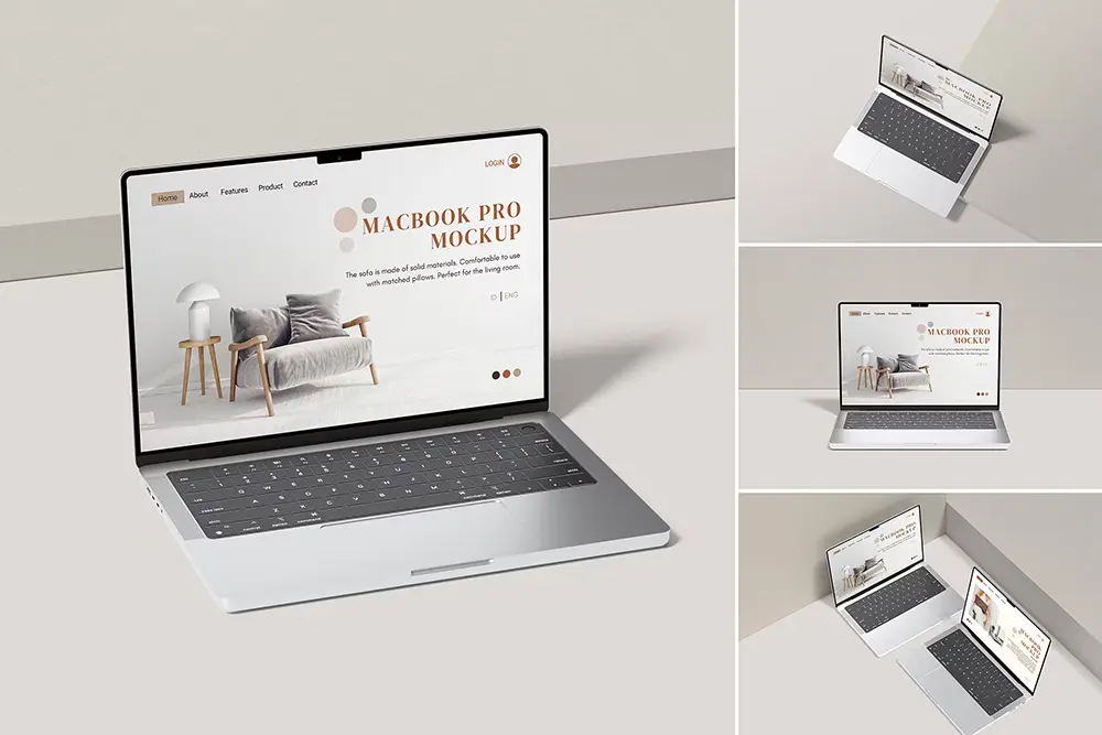 Macbook Pro Mockup 苹果笔记本电脑屏幕用户界面设计作品展示贴图ps样机素材国外设计模板